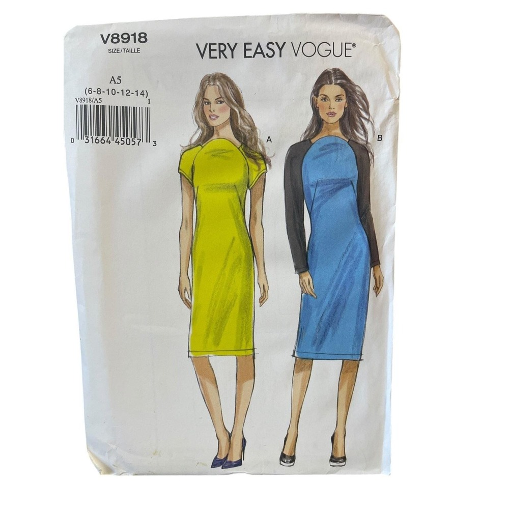 Vogue V8918 Dress Pattern Size 6-14 Very Easy Knit Pullover